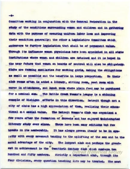 Letter - The Growth of the Woman's [Women's] Club Movement