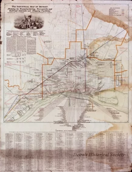 Map - The Industrial Map of Detroit - Showing Its Manufacturing, Mercantile and Railroad Interests with Shipping Facilities