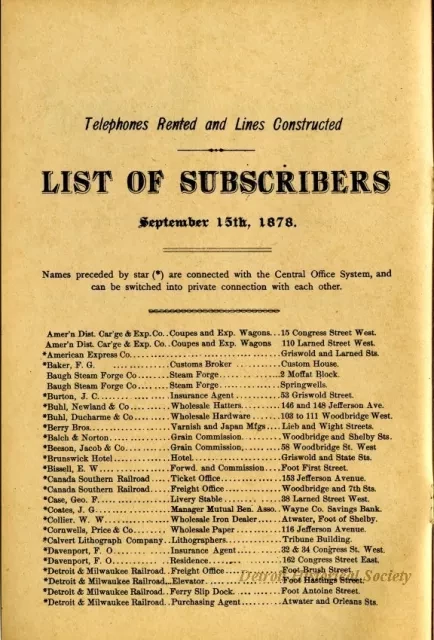 Directory, Telephone - The Speaking Telephone!
List of Subscribers connected with the Central Office System