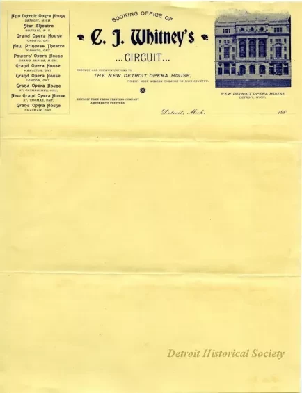 Paper, Letterhead - C. J. Whitney's Circuit
The New Detroit Opera House
