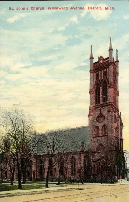 Postcard - St. John's Church, Woodward Avenue, Detroit, Mich.