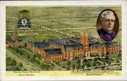 Postcard - Sacred Heart Seminary, Detroit, Michigan. Rt. Rev. Michael J. Gallagher, D.D., Bishop of Detroit.