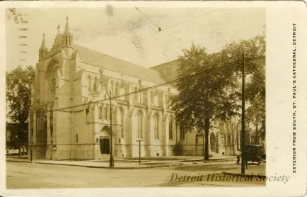 Postcard - Exterior from South, St. Paul's Cathedral, Detroit.