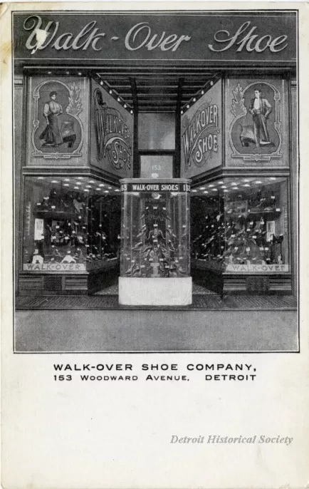 Postcard - Walk-Over Shoe Company, 153 Woodward Avenue, Detroit.