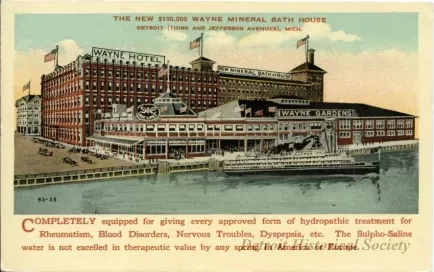 Postcard - The New $100,000 Wayne Mineral Bath House, Detroit (Third and Jefferson Avenues), Mich.