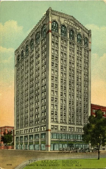 Postcard - The Kresge Building, Adams and Park Streets, Detroit, Mich.