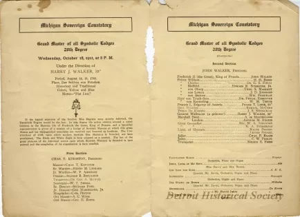 Program - 20th Degree, Revised Cast for October Class 1911
