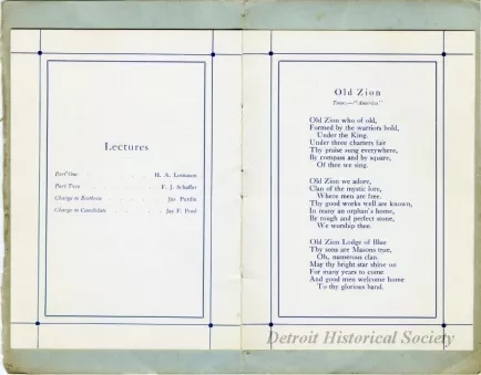 Program - Zion Lodge No. 1 F. & A.M. Past Master's Night, February 21, 1912