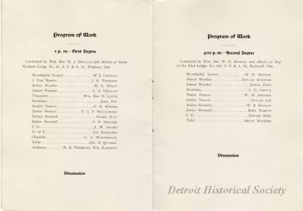 Program - Great Western Lodge No. 47 A.F. & A.M., Lodge of Instruction 1912