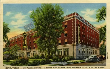 Postcard - Hotel Yorba - 4020 West Lafayette - 2 Blocks West of West Grand Boulevard - Detroit, Michigan.