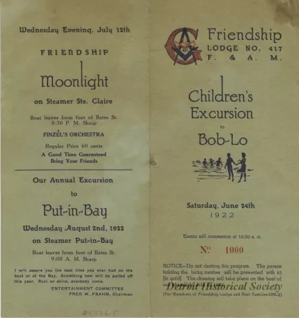 Program - Children's Excursion to Bob-Lo