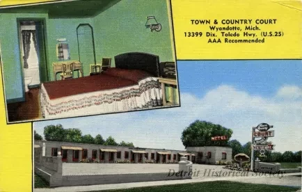 Postcard - Town & Country Court
Wyandotte, Mich., 13399 Dix. Toledo Hwy. (U.S. 25)
AAA Recommended