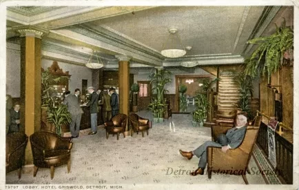 Postcard - Lobby, Hotel Griswold, Detroit, Mich