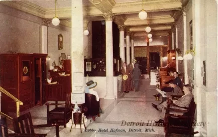 Postcard - Lobby Hotel Hofman, Detroit, Mich.