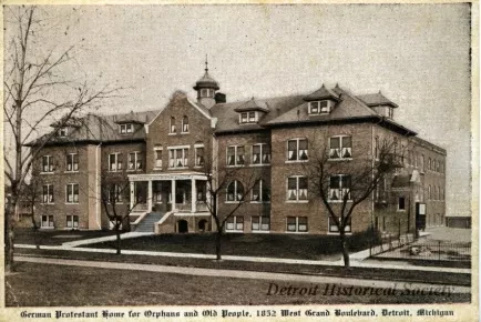 Postcard - German Protestant Home for Orphans and Old People, 1852 West Grand Boulevard, Detroit, Michigan