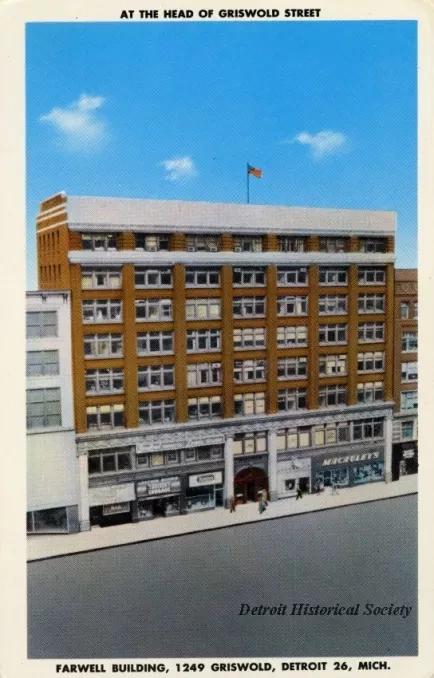 Postcard - Farwell Building, 1249 Griswold, Detroit 26, Mich.
At the Head of Griswold Street.