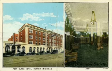 Postcard - Fort Clark Hotel, Detroit Michigan. Lobby.