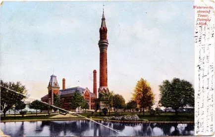 Postcard - Waterworks, showing Tower, Detroit, Mich. - Waterworks, showing Tower, Detroit, Mich.