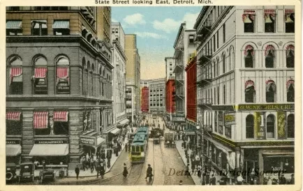 Postcard - State Street looking East, Detroit, Mich.