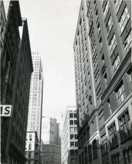 Print, Photographic - Looking West on Gratiot Ave. toward Woodward Ave. From Crosswalks at Farmer St. in Center of Gratiot Ave.