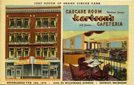 Postcard - Kartsen's
Cascade Room ... Waitress Service
Self Service ... Cafeteria