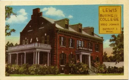 Postcard - Lewis Business College, 5450 John R, Detroit 2, Mich.