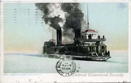 Postcard - Crossing the Detroit River in Winter.