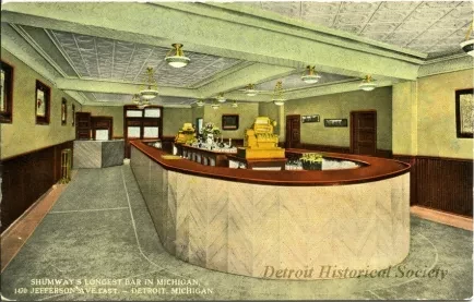 Postcard - Shumway's Longest Bar in Michigan,
1470 Jefferson Ave. East. - Detroit, Michigan.