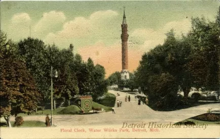 Postcard - Floral Clock, Water Works Park, Detroit, Mich.
