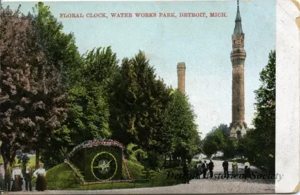 Postcard - Floral Clock, Water Works Park, Detroit, Mich.