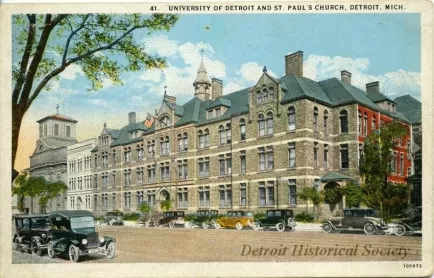 Postcard - University of Detroit and St. Paul's Church, Detroit, Mich.