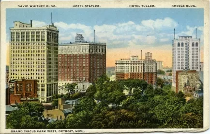Postcard - Grand Circus Park West, Detroit, Mich.