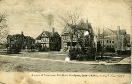 Postcard - A group of Residences, East Grand Boulevard, Detroit, Mich.