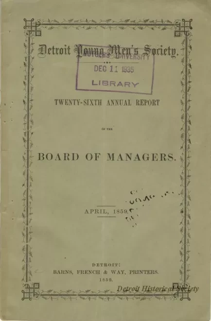 Booklet - Detroit Young Men's Society, Twenty-Sixth Annual Report of the Board of Managers