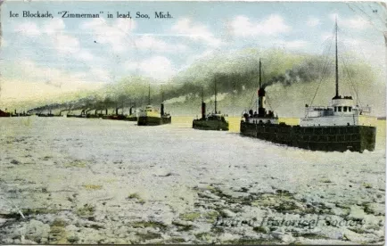 Postcard - Ice Blockade, "Zimmerman" in lead, Soo, Mich.