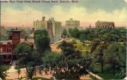 Postcard - Birds' Eye View from Grand Circus Park, Detroit, Mich.