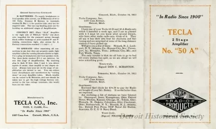 Brochure - Tecla 2 Stage Amplifier, No. "50 A"