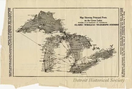 Map - Map Showing Principal Ports on the Great Lakes Where it is Proposed to Establish Clark's Wireless Telegraph Stations.
