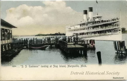 Postcard - "S. S. Tashmoo" Landing at Stag Island, Marysville, Mich.