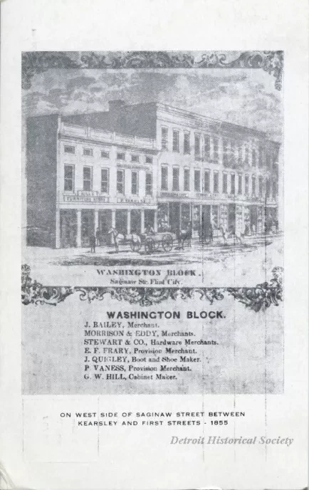 Postcard - On West Side of Saginaw Street Between Kearsley and First Streets - 1855