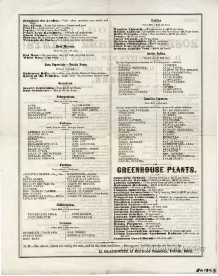 Catalog - Catalogue of Roses and Other Plants! From the Collection at D. Gladewitz's New Green House at Elmwood Cemetery, Detroit, Mich.