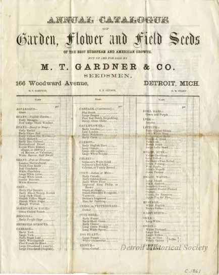 Catalog - Annual Catalogue of Garden, Flower and Field Seeds of the Best European and American Growth Put Up for Sale By M.T. Gardner & Co. Seedsmen