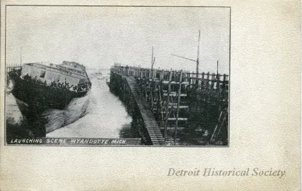 Postcard - Launching Scene, Wyandotte, Mich.