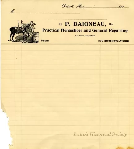 Bill-of-sale - P. Daigneau, Dr. - Practical Horseshoer and General Repairing
P. Daigneau & Van Antwerp, Dr. - Practical Horseshoers