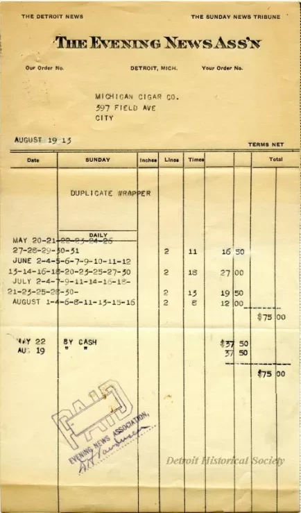 Invoice - The Evening News Association
