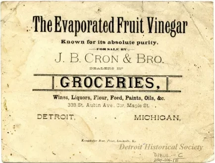 Card, Store - Evaporated Fruit Vinegar
for sale at J. B. Cron & Brothers Groceries
