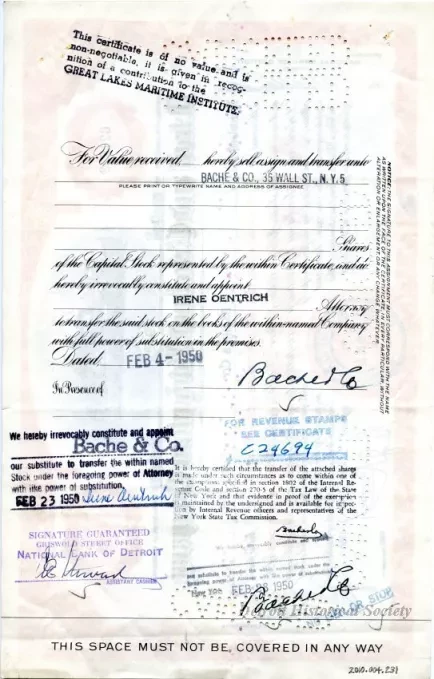 Certificate, Stock - Detroit and Cleveland Navigation Company