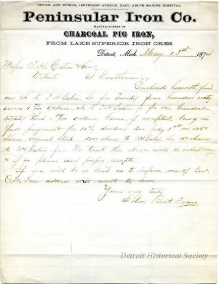 Letter - Peninsular Iron Company