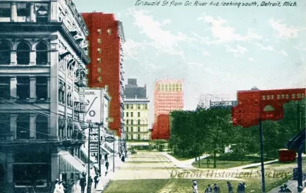 Postcard - Griswold St. from Gr. River Ave. looking south, Detroit, Mich.