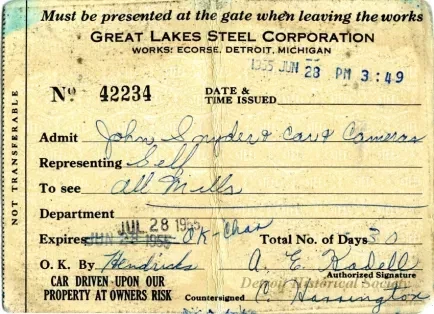 Card, Admittance - Great Lakes Steel Corporation